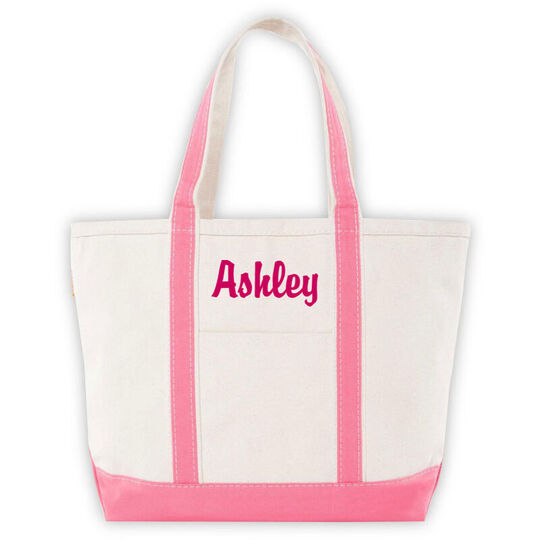Personalized Medium Coral Trimmed Boat Tote